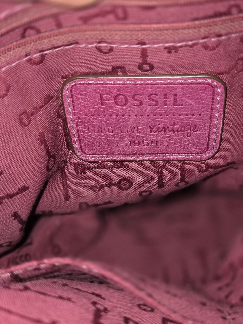 Fossil Raspberry Leather Crossbody with Key Charm - Picture 7 of 7